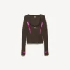 Tailliertes Langarm-Techwear-Oberteil für Damen in Khaki-Braun/Neon-Pink Tailliertes Langarm-Techwear-Oberteil für Damen in Khaki-Braun/Neon-Pink