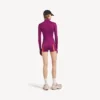 Techwear-Bodysuit für Damen mit kurzen Ärmeln in Violett/Orange Techwear-Bodysuit für Damen mit kurzen Ärmeln in Violett/Orange