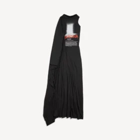 „The Door“ – langes, drapiertes Damenkleid in Schwarz