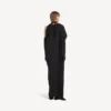 „The Door“ – langes, drapiertes Damenkleid in Schwarz