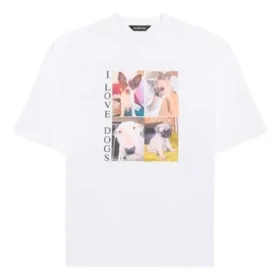Unisex-T-Shirt mit „I Love Dogs“-Aufdruck, weiß, 641614TJVH19000