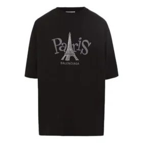 Unisex-T-Shirt mit Paris-Aufdruck, Rundhalsausschnitt, schwarz 594599TGV661000