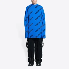 Wollpullover mit Rundhalsausschnitt und durchgehendem Logo „Blue“ 657400T15673964