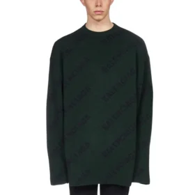 Wollpullover mit Rundhalsausschnitt und durchgehendem Logo „Dark Green“ 657400T15673050